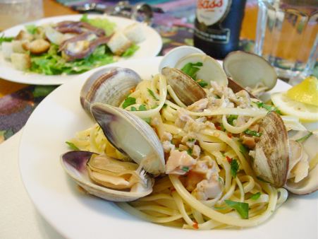 Linguine with Clams and Caesar Salad